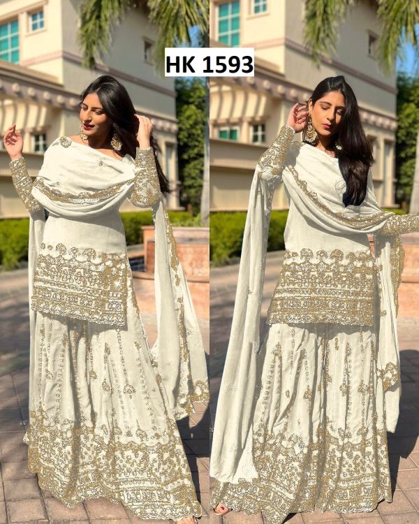 HK 1593 B DESIGNER TOP SHARARA WHOLESALE