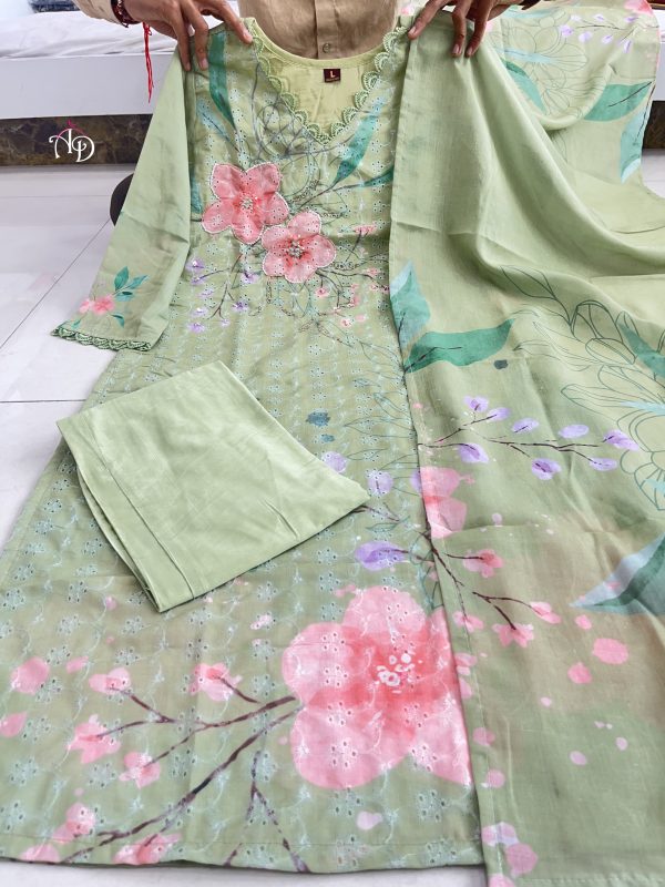 AKSHAR DESIGNER PURE SHIFLI LINEN GREEN SUITS