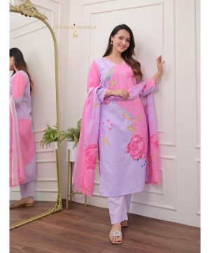 AKSHAR DESIGNER PURE SHIFLI LINEN PURPLE SUITS