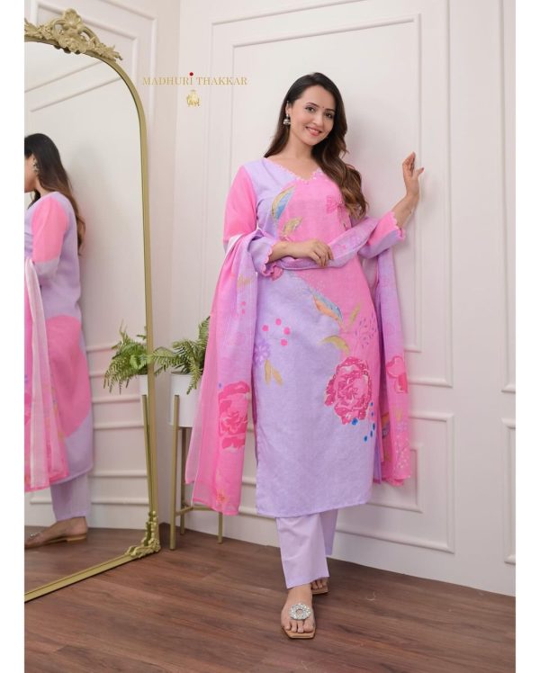 AKSHAR DESIGNER PURE SHIFLI LINEN PURPLE SUITS