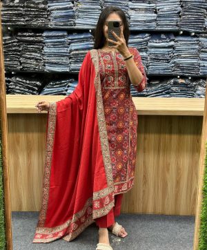 AKSHAR DESIGNER RED RANI HAND WORK SUITS