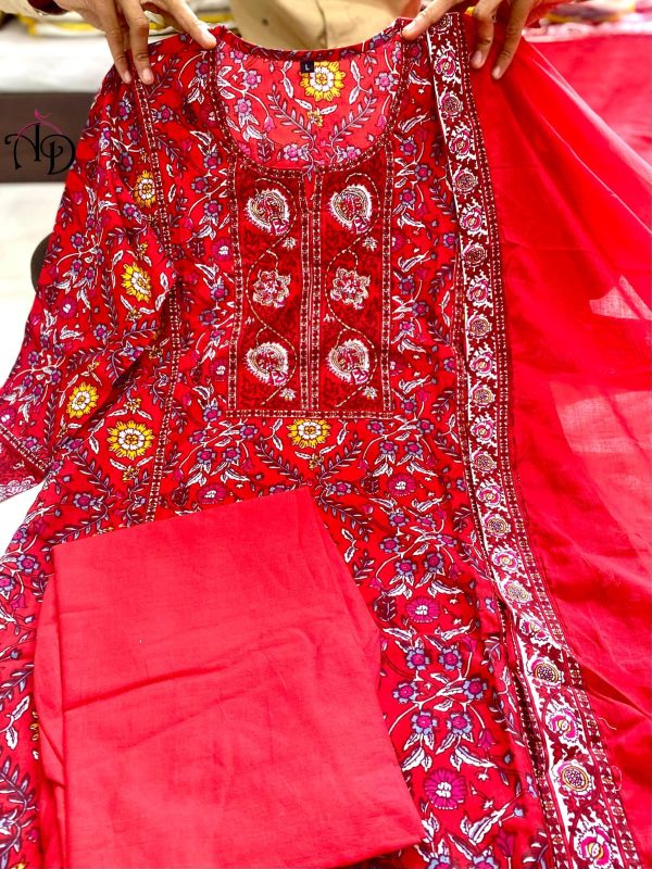 AKSHAR DESIGNER RED RANI HAND WORK SUITS