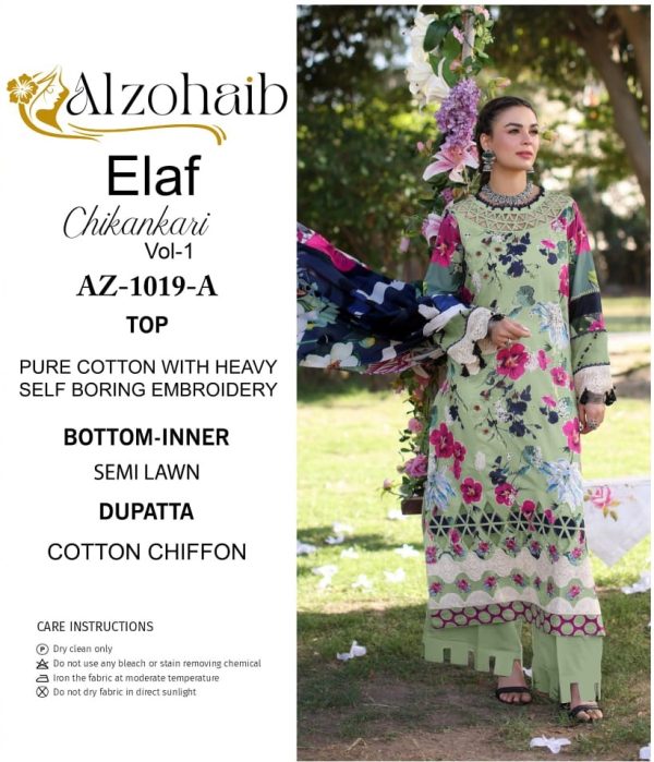 ALZOHAIB AZ 1019 A ELAF CHIKANKARI VOL 1 SUITS