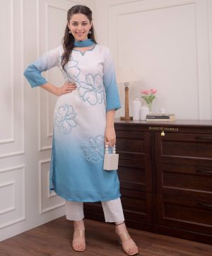 AKSHAR DESIGNER BLUE PURE MOTI HAND WORK KURTI