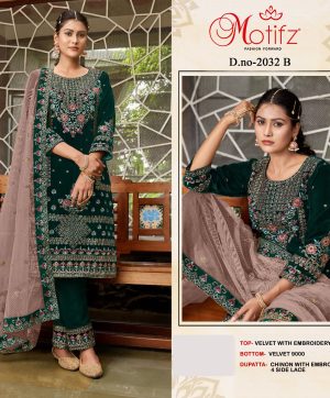 MOTIFZ 2032 B VELVET PAKISTANI SUITS IN INDIA