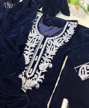 AKSHAR DESIGNER AD DEEP BLUE VELVET SUITS