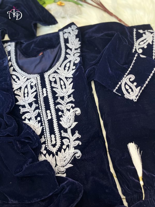 AKSHAR DESIGNER AD DEEP BLUE VELVET SUITS