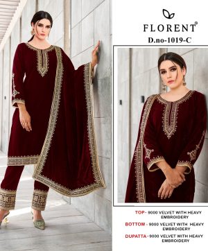 FLORENT 1019 C VELVET PAKISTANI SUITS IN INDIA