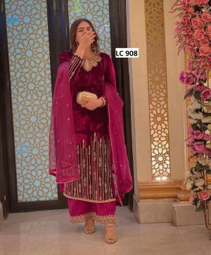 LC 908 A DESIGNER VELVET PAKISTANI SUITS