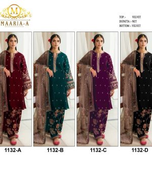 MAARIA A 1132 A B C D VELVET PAKISTANI SUITS