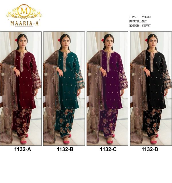 MAARIA A 1132 A B C D VELVET PAKISTANI SUITS