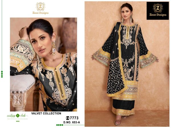 ZIAAZ DESIGNS 653 A VELVET SALWAR SUITS