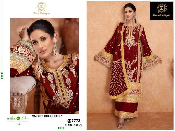 ZIAAZ DESIGNS 653 D VELVET SALWAR SUITS