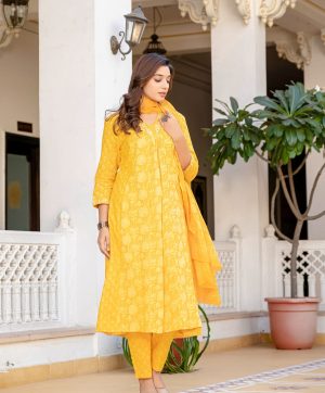 AKSHAR DESIGNER YELLOW COTTON HAND WORK KURTI