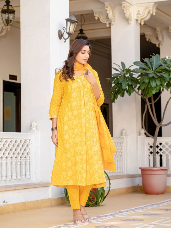 AKSHAR DESIGNER YELLOW COTTON HAND WORK KURTI