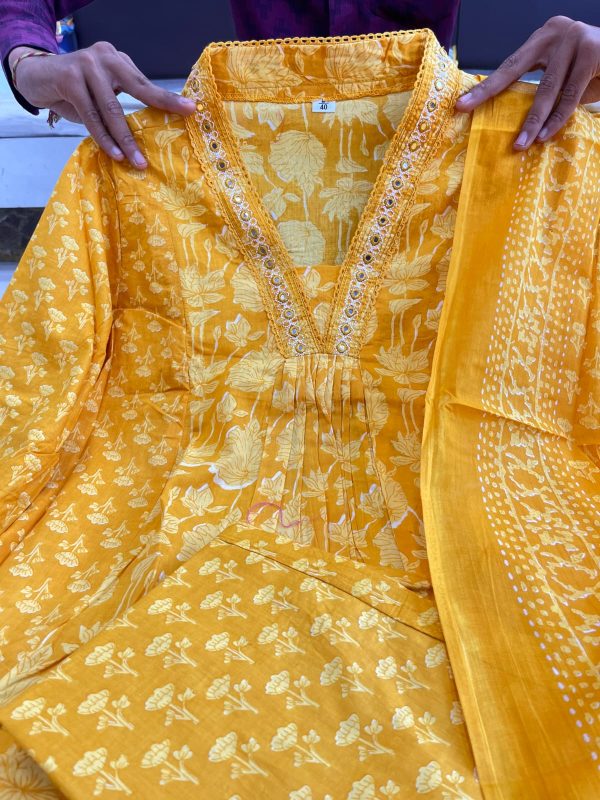 AKSHAR DESIGNER YELLOW COTTON HAND WORK KURTI