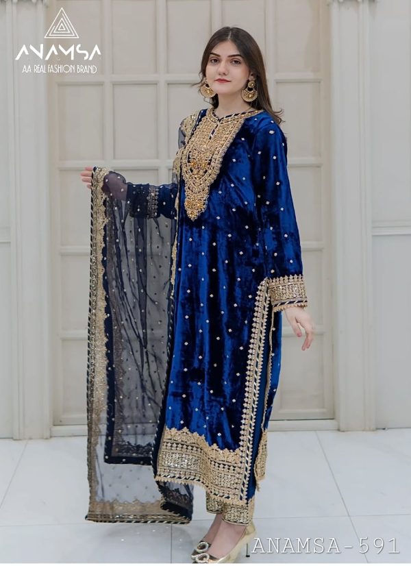 ANAMSA 591 VELVET PAKISTANI SUITS WHOLESALE