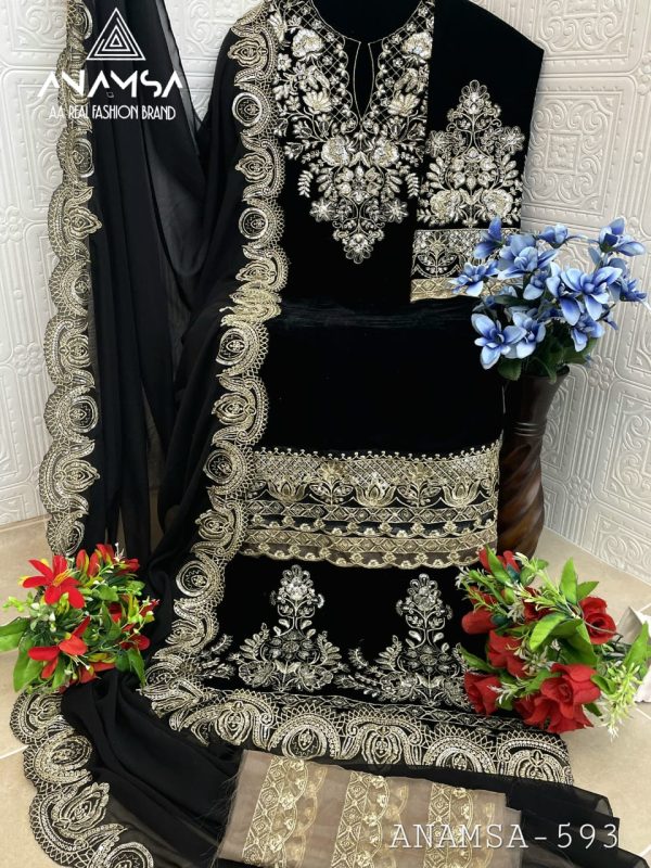 ANAMSA 593 PAKISTANI VELVET SUITS WHOLESALE