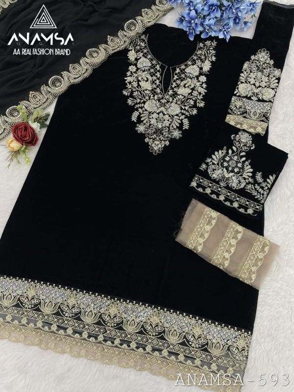 ANAMSA 593 PAKISTANI VELVET SUITS WHOLESALE