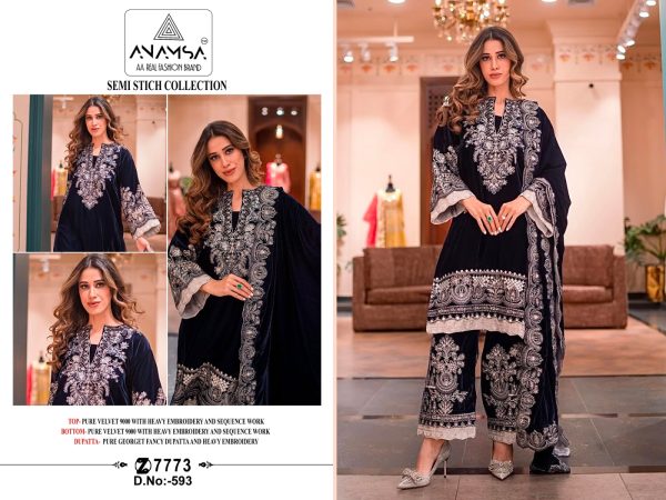 ANAMSA 593 PAKISTANI VELVET SUITS WHOLESALE