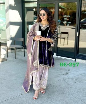 BE 297 DESIGNER VELVET SALWAR SUITS IN INDIA