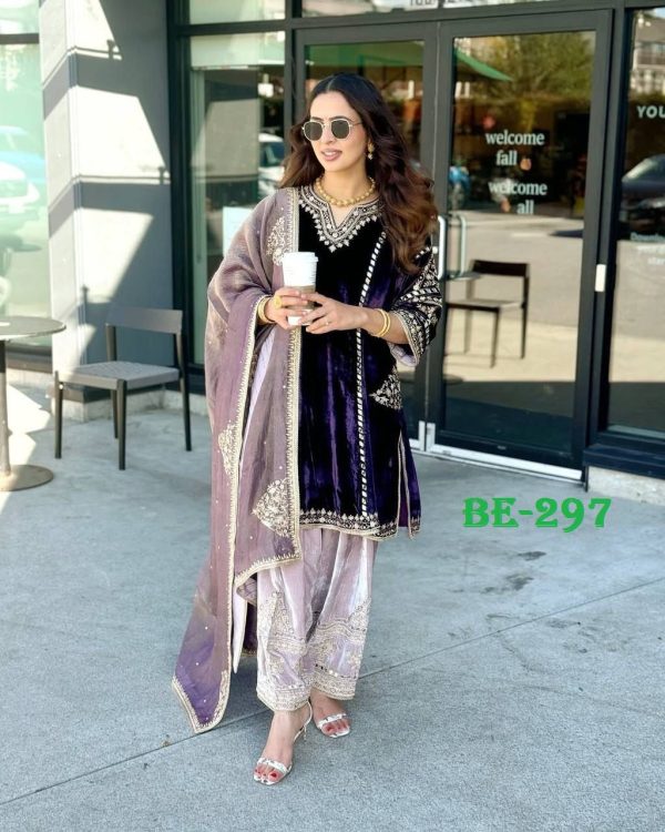 BE 297 DESIGNER VELVET SALWAR SUITS IN INDIA