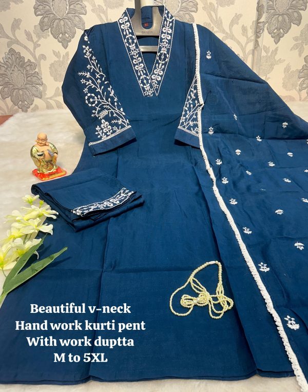 BEAUTIFULL V NECK HAND WORK KURTI WHOLESALE