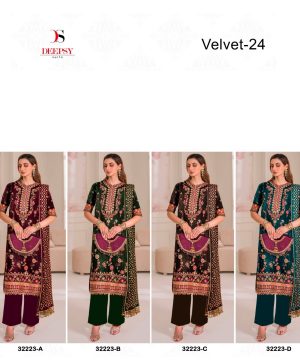 DEEPSY SUITS D 32223 A B C D VELVET 24 SALWAR SUITS