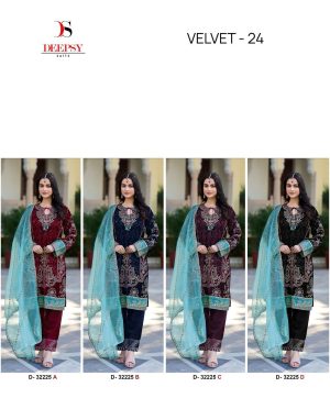 DEEPSY SUITS D 32225 A B C D VELVET 24 SALWAR SUITS