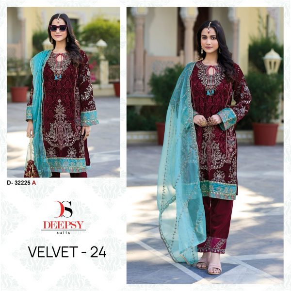 DEEPSY SUITS D 32225 A B C D VELVET 24 SALWAR SUITS