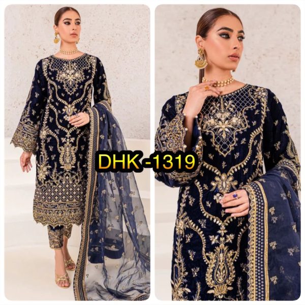 DHK 1319 DESIGNER VELVET PAKISTANI SUITS WHOLESALE