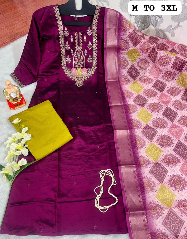 FANCY HAND WORK KURTI WITH DUPATTA PANT SET