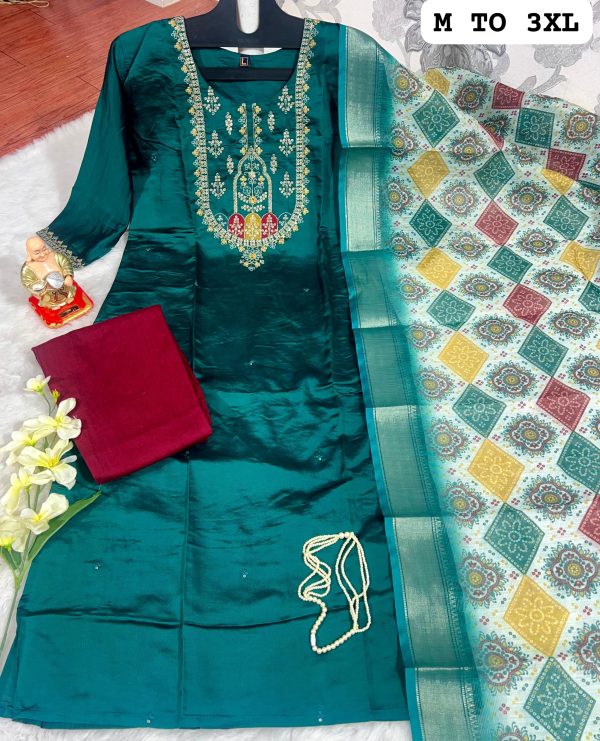 FANCY HAND WORK KURTI WITH DUPATTA PANT SET