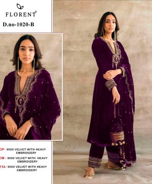 FLORENT 1020 B VELVET PAKISTANI SUITS WHOLESALE