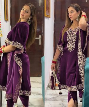 HK 1679 C DESIGNER VELVET KAFTAN SUITS WHOLESALE