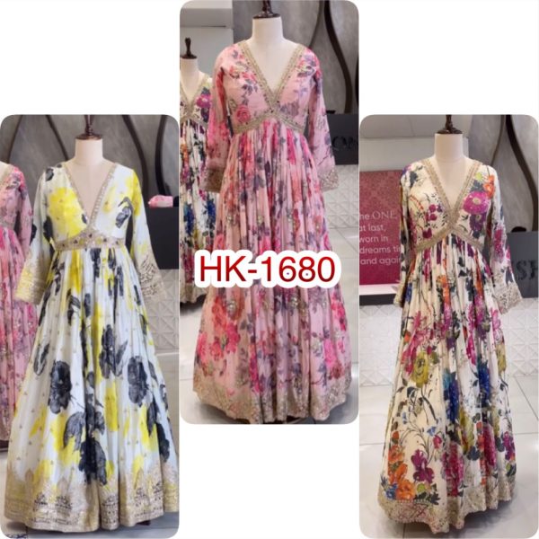 HK 1680 DESIGNER HEAVY CHINON GOWN WHOLESALE