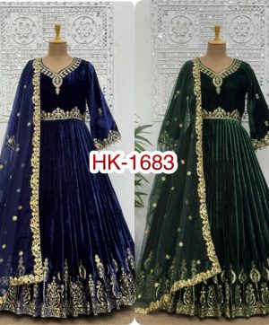 HK 1683 DESIGNER VELVET GOWN WHOLESALE