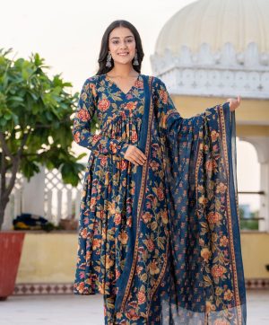 MURTI TRENDS BLUE VOLUMINOUS ANARKALI SUITS SET