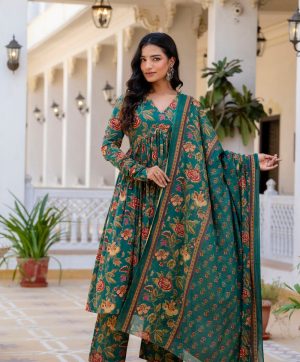 MURTI TRENDS GREEN VOLUMINOUS ANARKALI SUITS SET