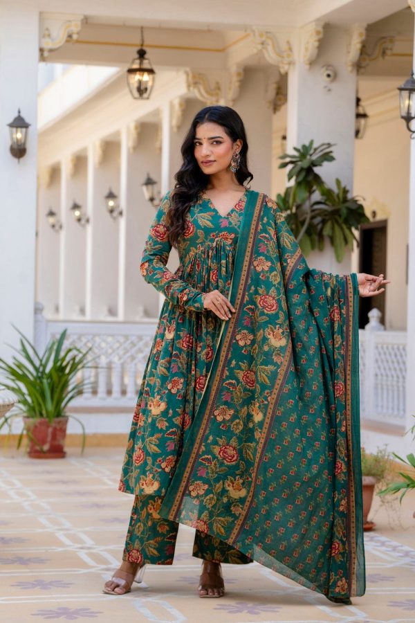 MURTI TRENDS GREEN VOLUMINOUS ANARKALI SUITS SET