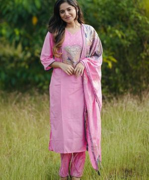 AKSHAR DESIGNER PINK READYMADE CHANDERI SILK KURTI