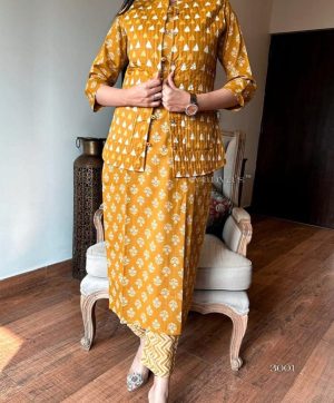 MURTI TRENDS YELLOW COTTON JACKET SUITS SET WHOLESALE