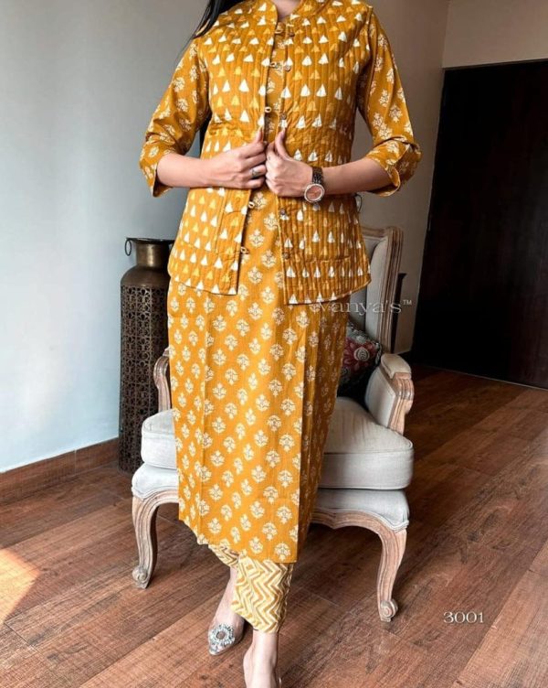 MURTI TRENDS YELLOW COTTON JACKET SUITS SET