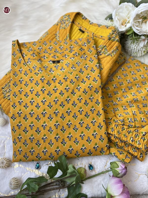 MURTI TRENDS YELLOW COTTON JACKET SUITS SET