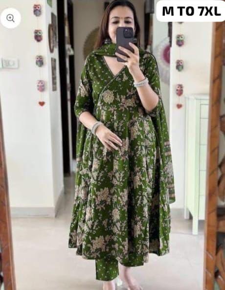 NEW GREEN ANARKALI KURTI SET ANGRAKHA STYLE