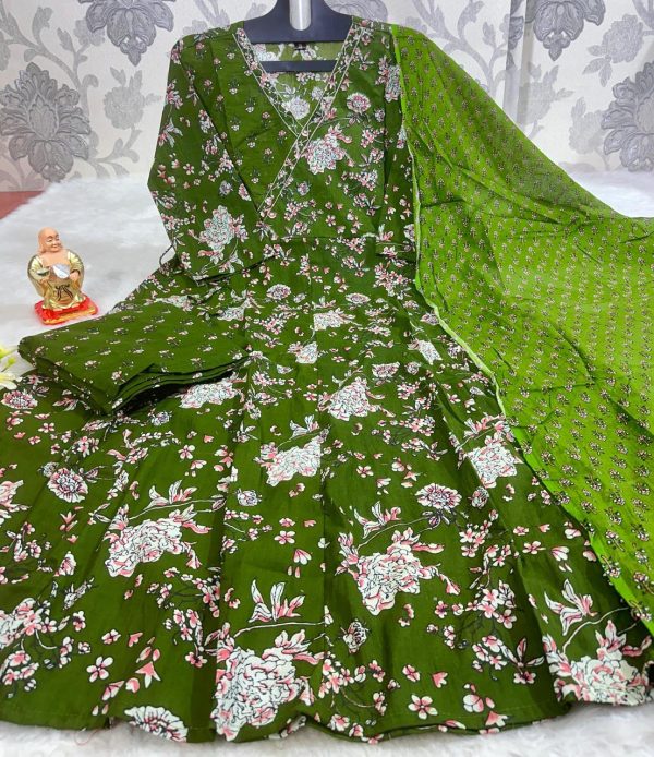 NEW GREEN ANARKALI KURTI SET ANGRAKHA STYLE