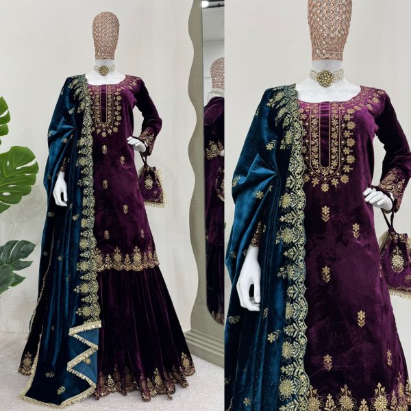 RTC 5778 A DESIGNER VELVET TOP SHARARA