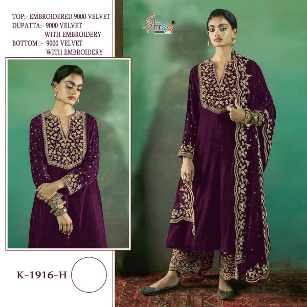 SHREE FABS K 1916 G H I J VELVET SALWAR SUITS