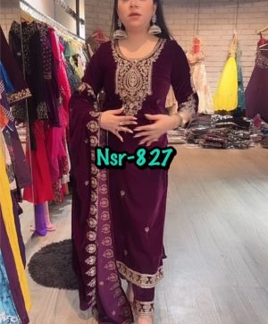 SHREE HARI NSR 827 DESIGNER VELVET SUITS WHOLESALE