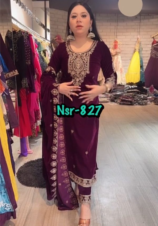 SHREE HARI NSR 827 DESIGNER VELVET SUITS WHOLESALE